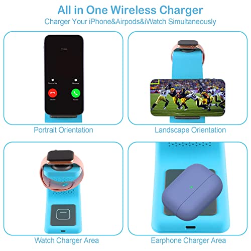 Wireless Charger Stand,YOCUNKER 3 in 1 Qi Fast Wireless Charging Station Dock for Apple Watch7/SE/6/5/4/3/2, Airpods Pro/3/2, iPhone 14/13/13 Pro/13 Pro Max/12/12 Pro/12 Pro Max/11/X/XR/XS Max (Blue) - color: Blue