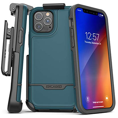 Encased Compatible with iPhone 12 Pro Belt Clip Protective Holster Case (2020 Rebel Armor) Heavy Duty Rugged Full Body Cover with Holder (Blue) - color: Blue, size: iPhone 12 Pro