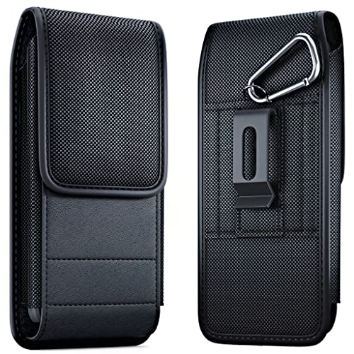 Belt Holder for iPhone 17 17 Pro 16 16e 16Pro 15 14 13 12 11 Xs XR | Vertical Rugged Nylon Cell Phone Holster Case with Clip For Men (Fits Otterbox Commuter Case) Black