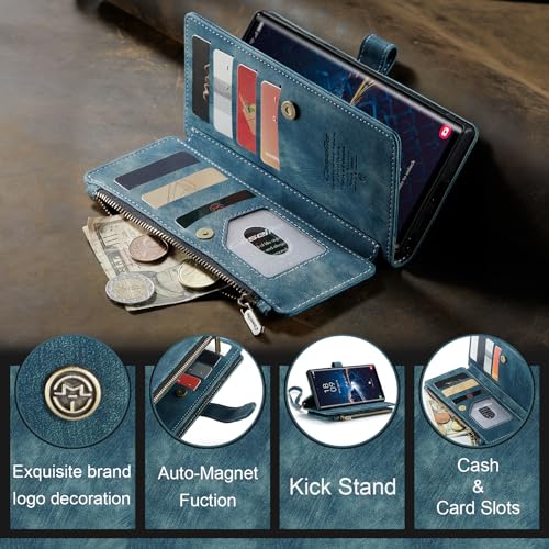 Samsung Galaxy S24 Ultra 5G Wallet Case with Card Holder Kickstand Magnetic Zipper Pocket Lanyard Strap Wristlet,Leather Flip Case Wallet for Samsung Galaxy S24 Ultra 5G 6.8 Inch(Blue) - color: Blue, size: S24 Ultra 6.8 Inch