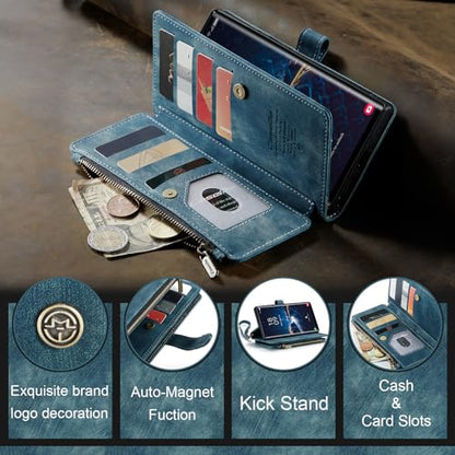 Samsung Galaxy S24 Ultra 5G Wallet Case with Card Holder Kickstand Magnetic Zipper Pocket Lanyard Strap Wristlet,Leather Flip Case Wallet for Samsung Galaxy S24 Ultra 5G 6.8 Inch(Blue) - color: Blue, size: S24 Ultra 6.8 Inch