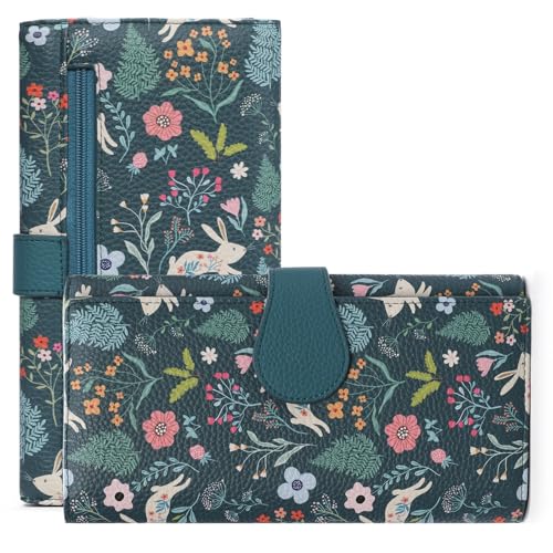 GOIACII Women's Wallet RFID Blocking Large Capacity Card Holder Ladies Phone Clutch Travel Long Purse Rabbit Print - color: Z04 Rabbit Print Blue