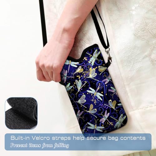 Universal Neoprene Cell Phone Pouch 7.1 X 4 in Mobile Protection Case Bag with Crossbody Strap/Neck Lanyard Dragonfly Printed Pattern - color: Dragonfly Printed Pattern