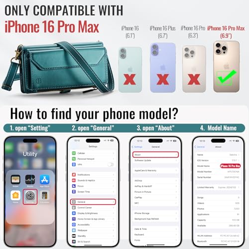 Strapurs for iPhone 16 Pro Max - Zipper Strap Wallet Case Women, Blue Green | RFID Blocking 10-Card Holder, Shoulder Lanyard, Wirst Strap, Zipper Pocket, Magnetic Snap, Soft PU Leather, Phone Flip Cover - color: Blue Green, size: iPhone 16 Pro Max - 6.9"