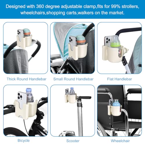 Accmor Stroller Cup Holder with Phone Holder, Bike Cup Holder, Universal Cup Holder for Uppababy Nuna Strollers, 2-in-1 Drinks Holder for Walker, Wheelchair, Scooter - color: All Off White Carbon Fiber Texture