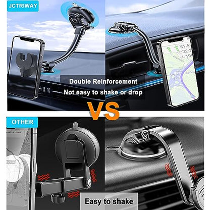 Car Phone Mount for Collapsible Grip/Socket Mount User,Windshield/Dashboard/Vent Phone Holder with Strong Suction Cup,13-Inches Long Arm Gooseneck Cell Phone Cradle for Swappable Grip Stand - style: Gooseneck Socket Mount