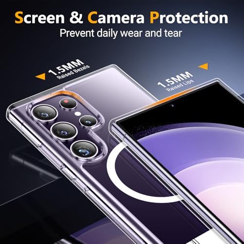 SPIDERCASE for Samsung Galaxy S24 Ultra Case, with Invisible Kickstand, Magnetic Case [Military Grade Drop Protection] [2 pcs Tempered Glass Screen Protectors] Shockproof Slim Case, Clear | with Invisible Kickstand - color: Clear