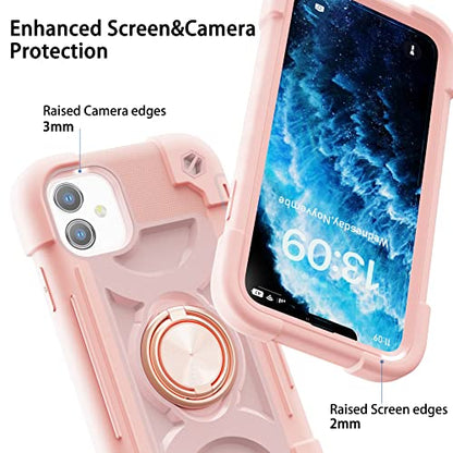 MARKILL Compatible with iPhone 11 Case 6.1 Inch with 360°Rotate Ring Stand, Military Grade Drop Protection Full Body Rugged Heavy Duty Case 3 in 1 Protective Cover Pink - color: Pink, size: iPhone 11 6.1"