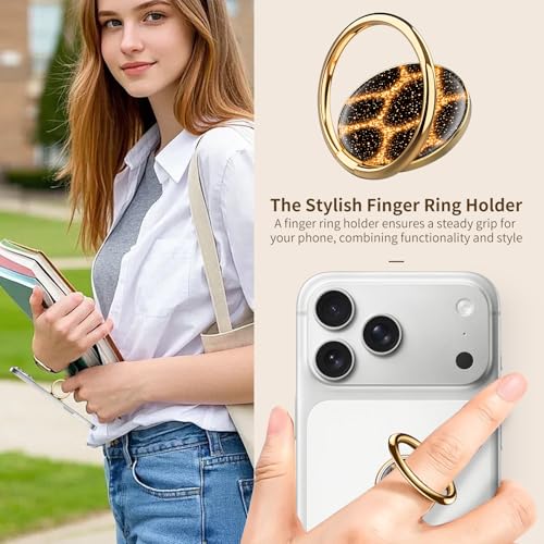 Cell Phone Ring Holder, Cute Phone Ring Grip Stand, 360°Rotation Funny Metal Kickstand Finger Grip Glitter Black Leopard - color: Glitter Black Leopard