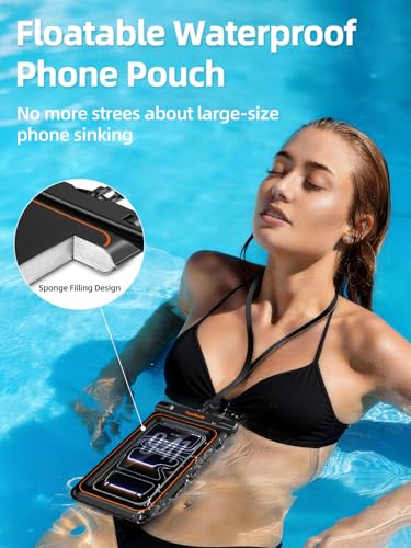 TopMade Floating Waterproof Phone Pouch, 2 Pack IP68 Waterproof Phone Case | Beach/Cruise/Travel Essentials, Detachable Lanyard, Waterproof Pouch for iPhone 17 16 15 Pro Max, S26 Ultra Up to 7", Black - color: Black
