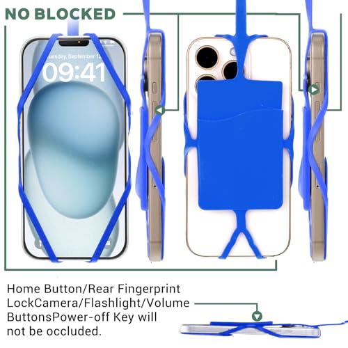 2Pcs Cell Phone Lanyard Crossbody Adjustable Neck Phone Holder with Card Pocket, Universal Silicone Neck Strap - color: Dark Blue