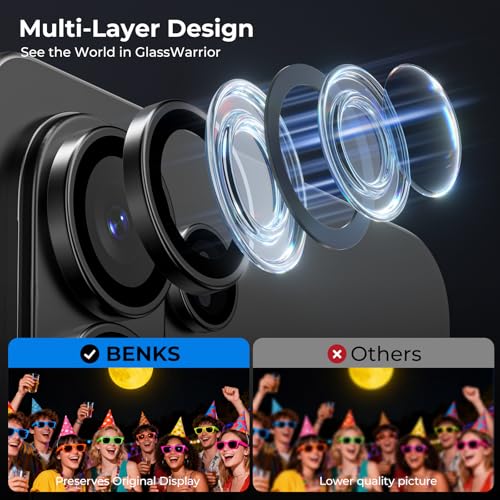 BENKS GlassWarrior Camera Lens Protector for Samsung Galaxy S26 Ultra, 9H Tempered Glass, Anti-Reflective HD Clarity, Ultra-Thin Scratch Resistant, Individual Metal Lens Ring Design (Black) - color: Black