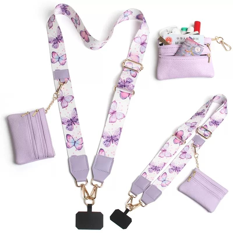 Crossbody Body Phone Holder for Women, New Phone Strap with Zippered Pouch, Adjustable Crossbody Strap - color: Lavender
