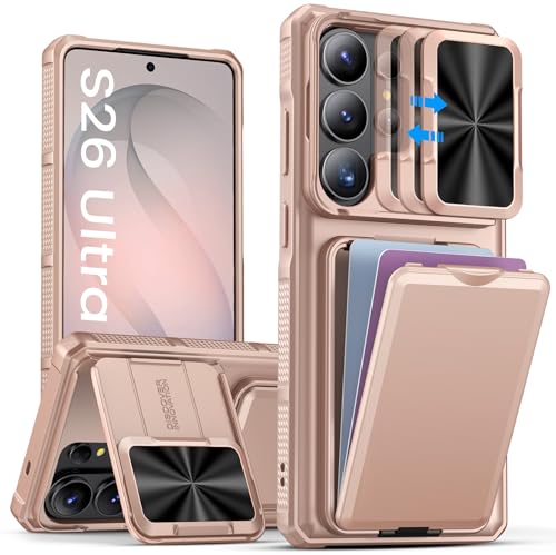 SSLOTSCASE for Samsung Galaxy S26 Ultra Case with Wallet & Sliding Lens Cover & Kickstand & Credit Card Holder & Camera Stand, Military-Grade Protection Phone Case Cover for S26 Ultra 2026, Rose Gold - color: Gold, size: S26 Ultra