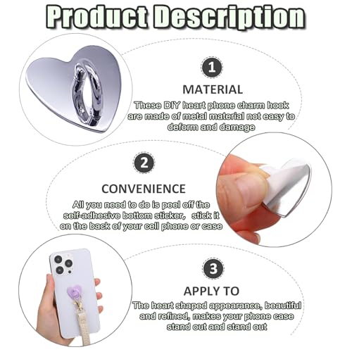 12 Pcs Metal Phone Finger Grip Hook Adhesive Heart Shaped Phone Charm Hook Smartphones Accessories Charm Loop Stand Keychain Ring Smartphones Holder Heart Pad Ring for DIY Hanging Supplies (Purple) - color: Purple