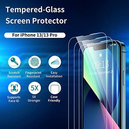 ImpactStrong 3-Pack Shatterproof Tempered Glass Screen Protector for iPhone 16e/iPhone 14/iPhone 13/iPhone 13 Pro [Easy Installation Frame] [Bubble Free] [9H Hardness] [Full Coverage] Case Friendly - size: iPhone 16e/14/13/13 Pro