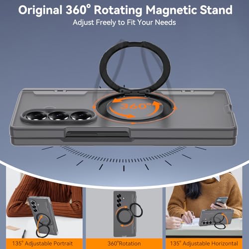 Upgraded 360° Spin Magnetic Invisible Ring Stand for Samsung Galaxy Z Fold 7 Case,[Compatible with MagSafe][S Pen Holder][Hinge Protection][Screen Protector],Shockproof Full Body Phone Cover - color: Grey-1