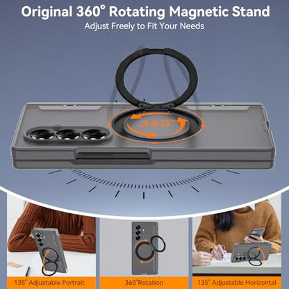 Upgraded 360° Spin Magnetic Invisible Ring Stand for Samsung Galaxy Z Fold 7 Case,[Compatible with MagSafe][S Pen Holder][Hinge Protection][Screen Protector],Shockproof Full Body Phone Cover - color: Grey-1
