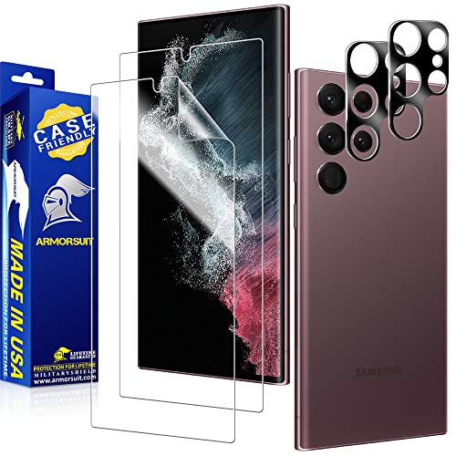ArmorSuit [2+2 Pack] MilitaryShield Film Screen Protector + Camera Lens Glass Protector Designed for Samsung Galaxy S22 Ultra 6.8" Case Friendly - Made in USA - size: 6.8 INCH