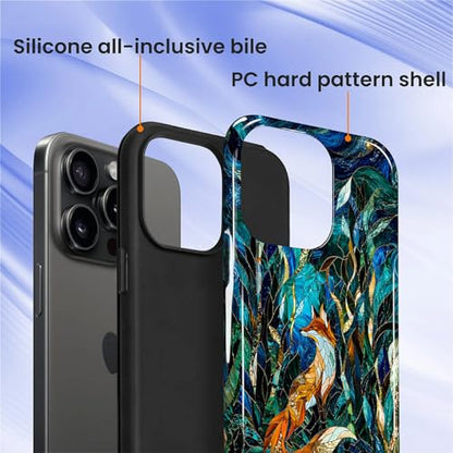 Case Compatible with iPhone 14 Pro, Cute Dual Layer Hybrid Phone Cover, Military Grade Drop Protection, Aesthetic Shockproof Phone Case for Women Girls, Woodland Fox Stained Glass - color: Woodland Fox Stained Glass, size: Iphone 14 Pro