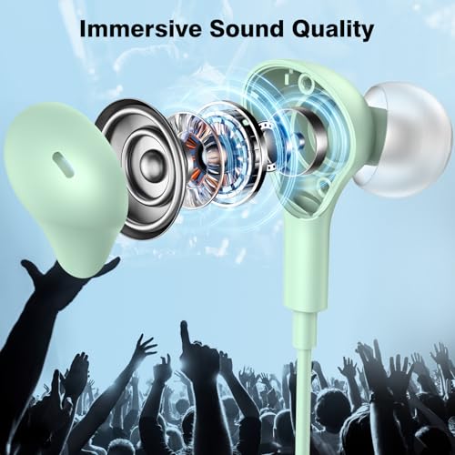 USB C Headphones for iPhone 18 Pro Max 17 16 15/Galaxy S26 FE Wired Earbuds - color: Mint-Green