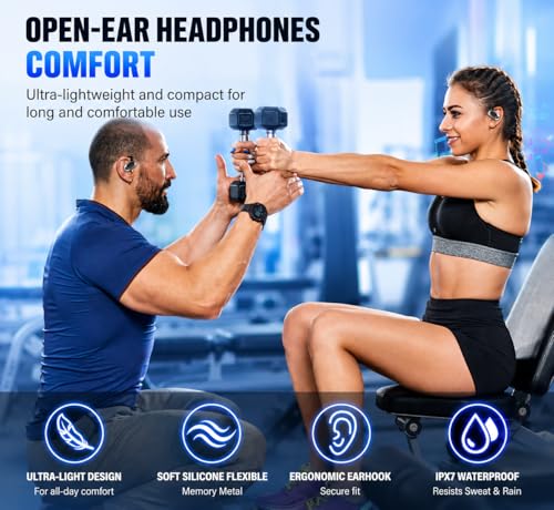 Open Ear Headphones, NEW Over Ear Earbuds with 4 ENC Noise-Canceling Mic - color: A-Deep Black