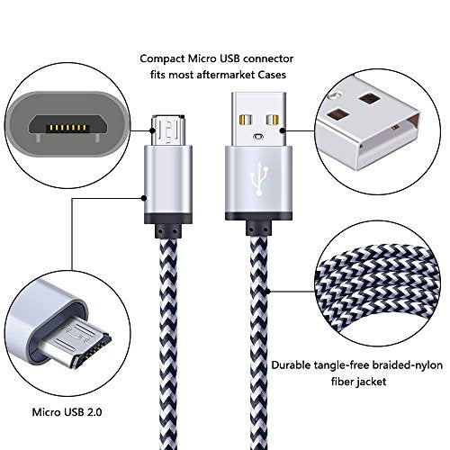 Micro USB Charger Cable, 5-Pack 6ft Micro USB Cable Cord Braided Fast