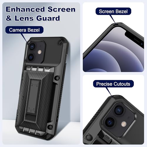 SAMONPOW for iPhone 12/12 Pro Case with Card Holder [4 Cards] & Kickstand - size: or iPhone 12/12 Pro