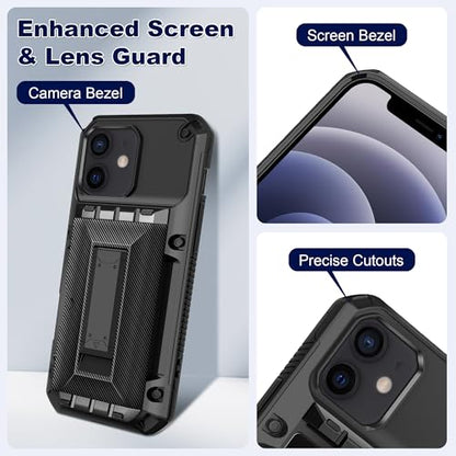 SAMONPOW for iPhone 12/12 Pro Case with Card Holder [4 Cards] & Kickstand - size: or iPhone 12/12 Pro
