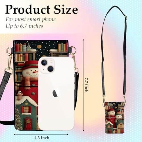 Small Crossbody Bags for Women Touchscreen Cell Phone Bag Cross Body Purses with adjustable Strap,Gifts For Teenage Girls - color: Snowman Art & Bookshelf