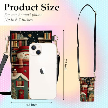 Small Crossbody Bags for Women Touchscreen Cell Phone Bag Cross Body Purses with adjustable Strap,Gifts For Teenage Girls - color: Snowman Art & Bookshelf