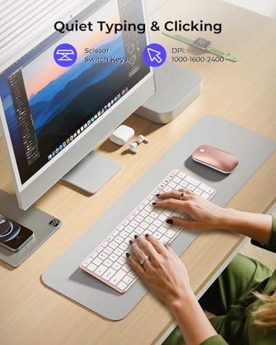 seenda SKM64-2 Bluetooth Keyboard and Mouse Combo for Mac, MacBook and iPad - color: White & Rose Gold