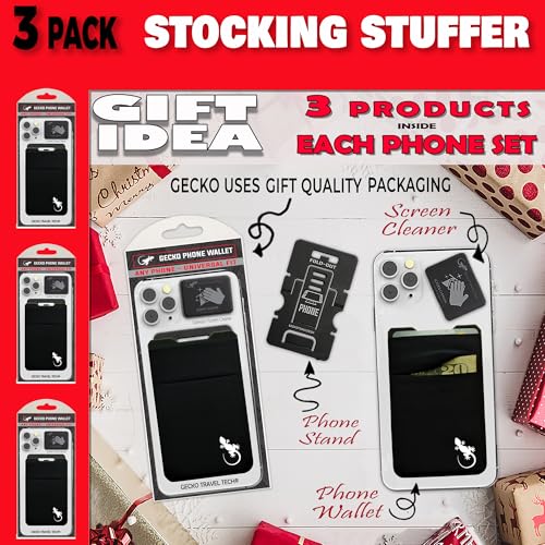 Gecko Travel Tech Double Pocket - Adhesive Card Holder - Cell Phone Pouch - Stick on Spandex Pocket - Carry Credit Cards and Cash (3 PACK - BLACK WHITE) - color: 3 PACK - BLACK WHITE