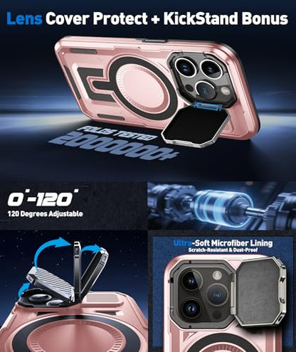 DASFOND Shield Series for iPhone 13 Pro Case with Camera Stand Cover [Compatible with MagSafe] Full Body Military Shockproof Protection Heavy Duty Rugged Magnetic Phone Case iPhone 13 Pro, Pink - color: Pink, size: Camera Stand iPhone 13 Pro