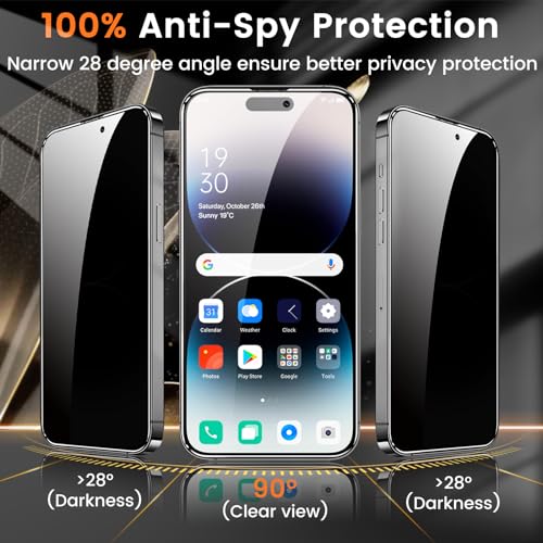 Lesakit 3+3 Pack Privacy Screen Protector for iPhone 14 Pro 6.1-Inch with 3 Pack Camera Lens Protector, Anti Spy Tempered Glass Film 9H Hardness Bubble Free Case Friendly - size: IPhone 14 Pro