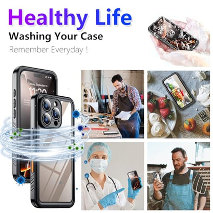 Compatible with iPhone 16 Pro Max Case Waterproof, Built-in Screen & Camera Protector IP68 Underwater Full Body 16FT Military Dropproof Shockproof Phone Case 6.9"-Black/Clear - color: Black, size: iPhone 16 Pro Max