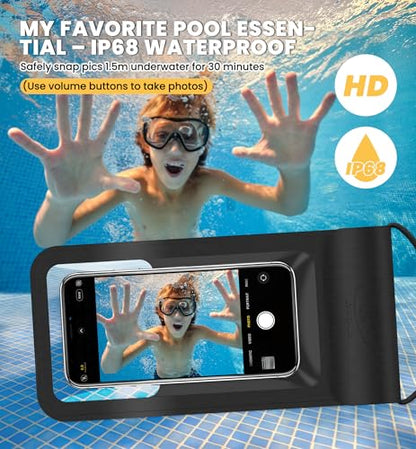 HiRui Universal Waterproof Phone Pouch with Touch Screen, IP68 Waterproof Case Dry Bag for Beach, Compatible with iPhone 17/16/15/14/XR/SE, Samsung Galaxy, Fits up to 6.1", Black, Large - color: Black, size: Large