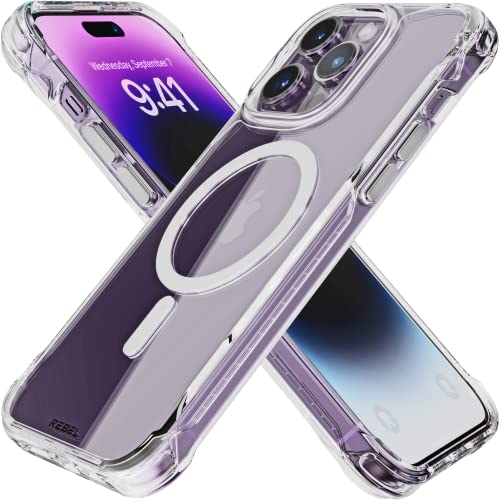 REBEL Clear Case for iPhone 14 Pro [Crystal Series Gen-4] Strong MagSafe Compatible, Anti-Scratch, Non-Yellowing, Protective Shockproof Bumpers, Metal Buttons, 6.1 Inch Phone 2023 (Crystal Clear) - color: Crystal Clear, size: iPhone 14 Pro