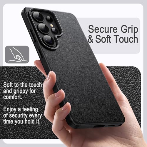 JETech Vegan Leather Case for Samsung Galaxy S26 Ultra, Black | Compatible with MagSafe, Anti-Slip Grip Phone Cover, Metal Button, Soft Microfiber Lining - color: Black, size: Galaxy S26 Ultra