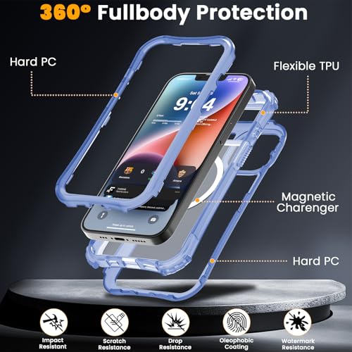 WRJ Magnetic Matte for iPhone 13 Case,iPhone 14 Case,[Compatible with MagSafe][Military Grade Drop Protection] Translucent Anti-Fingerprint Full Body Shockproof Phone Case-Blue - color: Blue, style: Matte