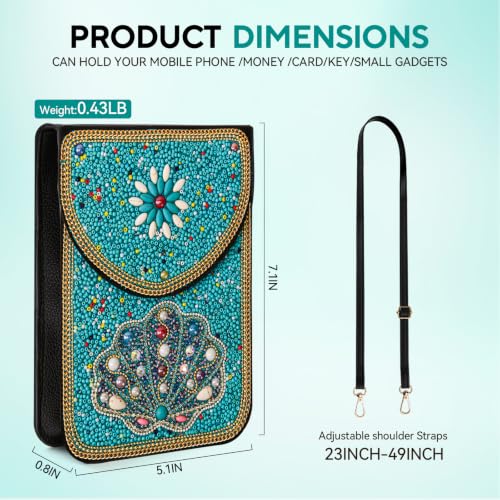 Small Beaded Crossbody Bag for Women, Boho Cell Phone Shoulder Purse Wallet with Handcrafted Colorful Beads - color: Tree-4