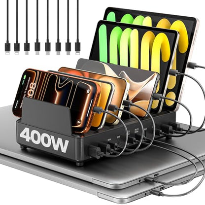 400W Charging Station for Multiple Devices, USB C Charger Organizer Dock
