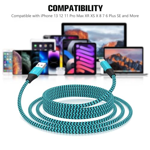 3 Pack 3FT iPhone Charger, Apple MFi Certified iPhone Charger Fast Charging USB to Lightning Cable Nylon Braided iPhone Chargers Cord for iPhone 14 13 12 11 Pro Max Xr Xs 8 and More