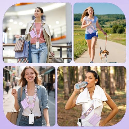 Clip and Go Phone Strap with Zippered Pouch,Phone Strap with Cellphone Chain Accessories - color: Purple
