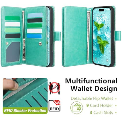 Varikke for iPhone 16 Pro - Case Wallet Magnetic Detachable, Mint Green - color: (Standard) Mint, size: iPhone 16 Pro 6.3"