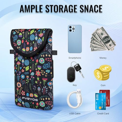 Neoprene Phone Sleeve Pouch Case Bag for Men Women w/Crossbody Strap/Neck Lanyard for iPhone 17/16/15/14 Pro Max, Samsung S25，Pixel 10 - color: Black Flower Cell Phone Sleeves