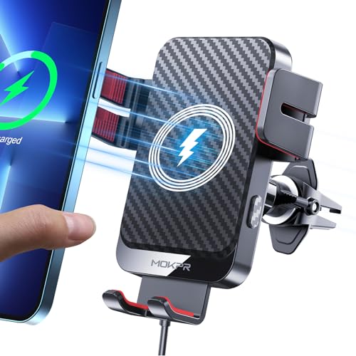 Wireless Car Charger 15W Fast Charging Auto-Clamping Air Vent Phone Mount - color: Red Arm