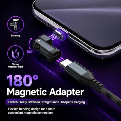 USB C Magnetic Adapter (2 Pack) USB Type C 180° Rotation Adapter 16PIN PD 240W Right Angle Adapters Type C Magnetic Connector for 1Phone 17/16/15/Ma-Book/1Pad,Samsung Galaxy,Google Pixel,Laptop