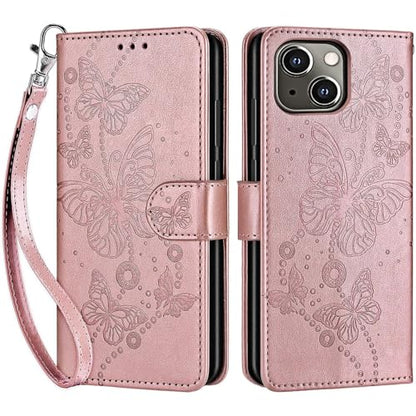 for iPhone 13/14 Wallet case, Rose Gold-Butterfly | 3 Card Holders, Kickstand, Shockproof TPU Shell, PU Leather, Magnetic Closure, Protective Flip Folio Cover, Women - color: 6
