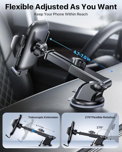 andobil Car Phone Holder, True Military-Grade 95+LBS Strongest Suction Cell Phone Mount for Car Dashboard Windshield Vent Easy Clamp Truck Cradle Stand for iPhone 18 Pro Max 17 16 15 14 13 Android - color: Black